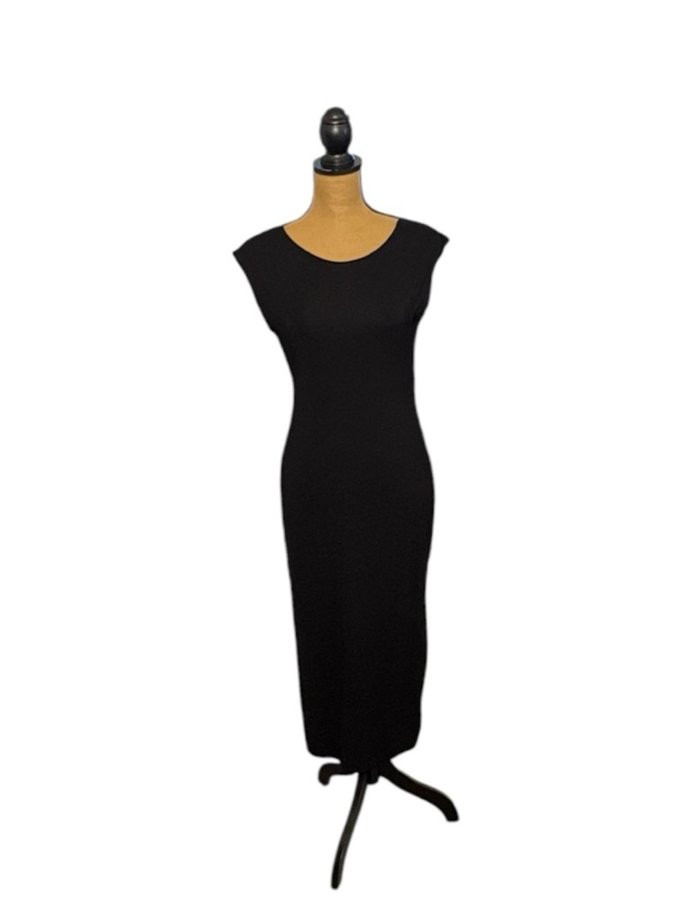 See You Monday Black Midi Dress Open Back Cap Sleeve L 90s Minimalist - Picture 3 of 10